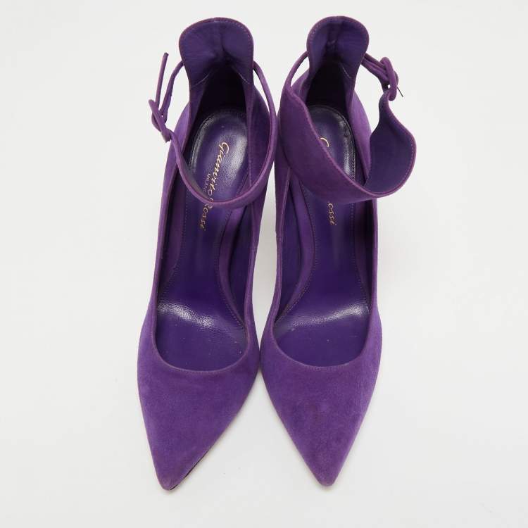 Pre Owned Gianvito Rossi Purple Suede Ankle Strap Pumps Size 38