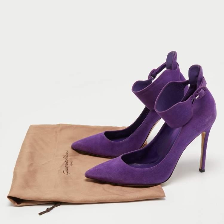 Pre Owned Gianvito Rossi Purple Suede Ankle Strap Pumps Size 38