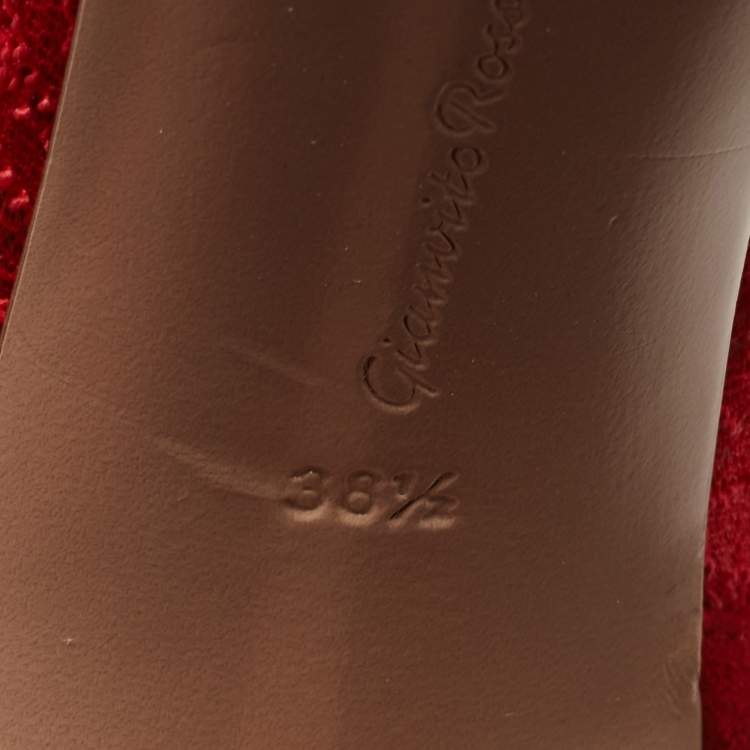 Pre Owned Gianvito Rossi Red Lace and Suede Brinn Booties Size 38.5