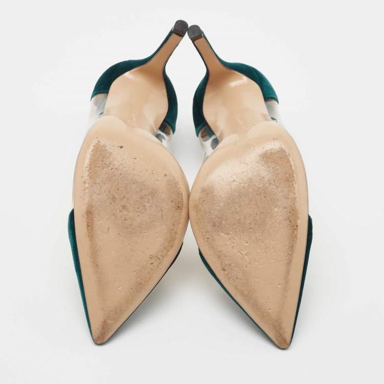 Pre Owned Gianvito Rossi Dark Green Velvet and PVC Plexi Pumps Size 38