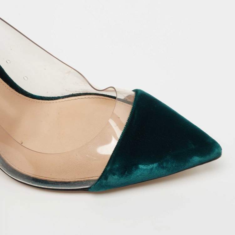 Pre Owned Gianvito Rossi Dark Green Velvet and PVC Plexi Pumps Size 38