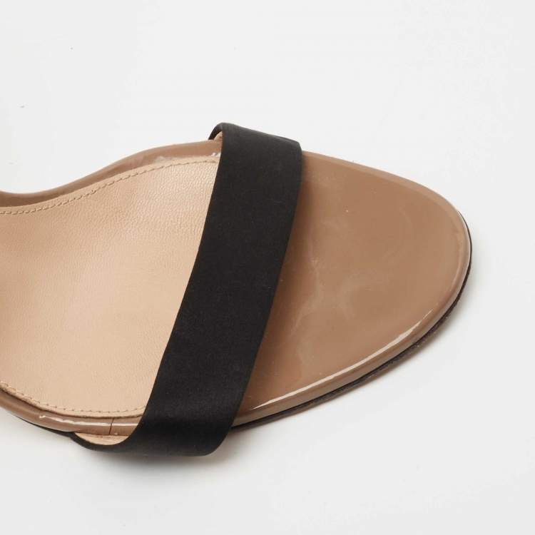 Pre Owned Gianvito Rossi Brown/Black Patent Leather and Satin Bow Ankle Strap Sandals Size 38