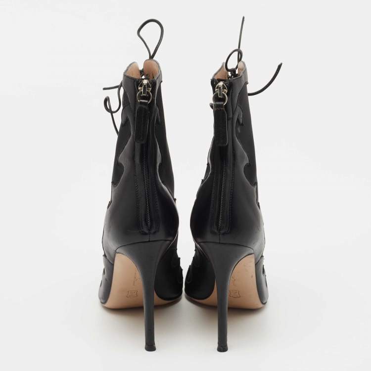 Pre Owned Gianvito Rossi Black Leather and Mesh Ankle Boots Size 38