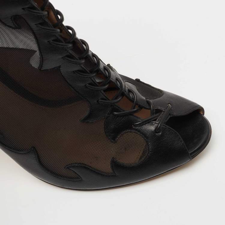 Pre Owned Gianvito Rossi Black Leather and Mesh Ankle Boots Size 38