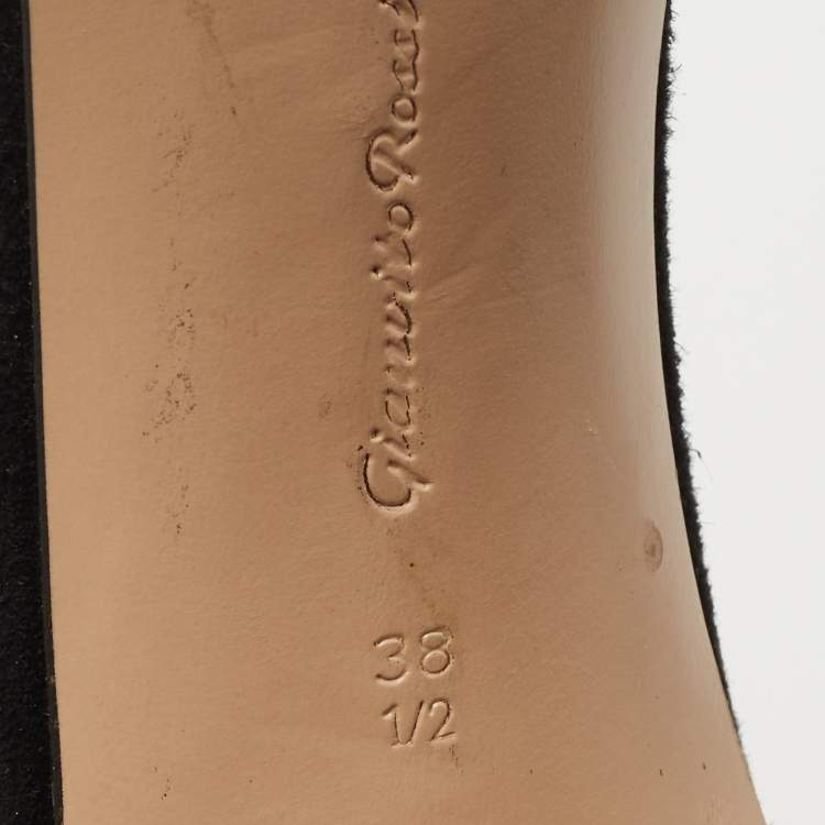 Pre Owned Gianvito Rossi Black Suede Fringe Ankle Tie Sandals Size 38.5