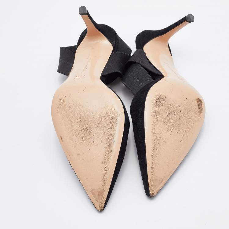 Pre Owned Gianvito Rossi Black Suede and Elastic Strap Pointed Toe Ankle Wrap Pumps Size 36.5