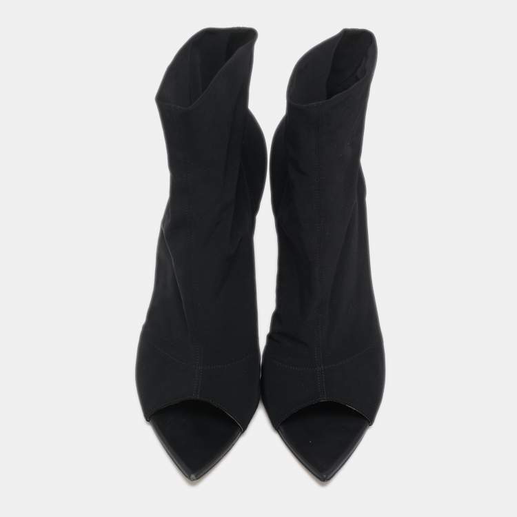 Pre Owned Gianvito Rossi Black Stretch Fabric Open Toe Ankle Boots Size 40.5