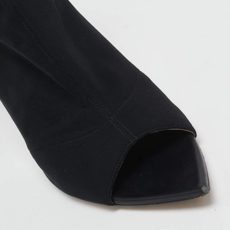 Pre Owned Gianvito Rossi Black Stretch Fabric Open Toe Ankle Boots Size 40.5