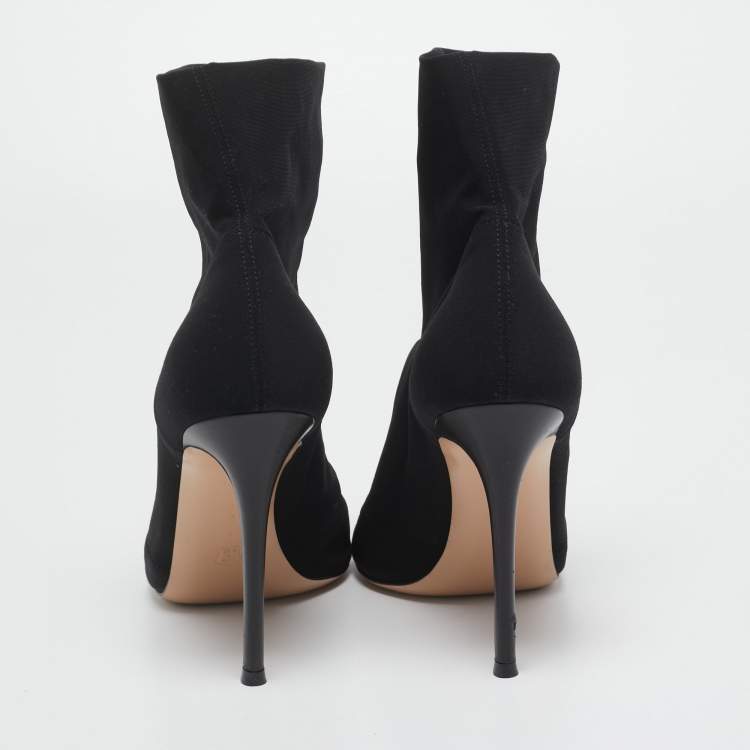 Pre Owned Gianvito Rossi Black Stretch Fabric Open Toe Ankle Boots Size 40.5
