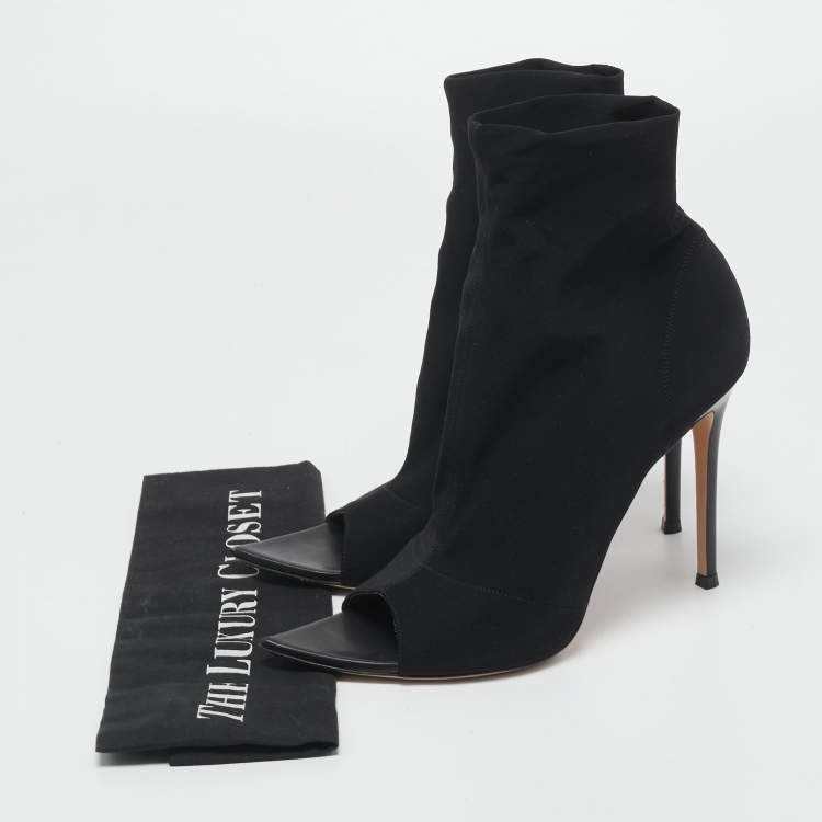 Pre Owned Gianvito Rossi Black Stretch Fabric Open Toe Ankle Boots Size 40.5