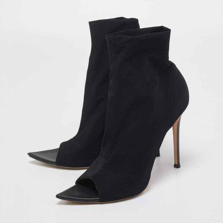 Pre Owned Gianvito Rossi Black Stretch Fabric Open Toe Ankle Boots Size 40.5