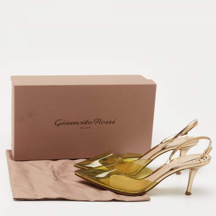 Pre Owned Gianvito Rossi Green/Gold Leather and PVC Slingback Pumps Size 39.5 