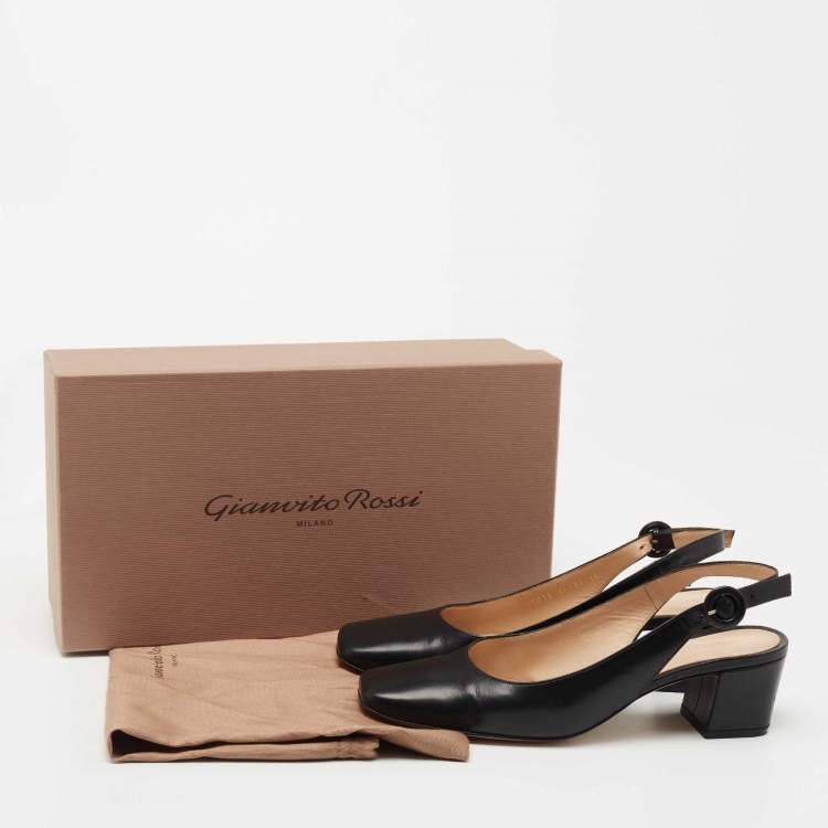 Pre Owned Gianvito Rossi Black Leather Slingback Block Heel Pumps Size 35