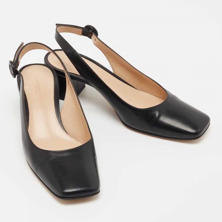 Pre Owned Gianvito Rossi Black Leather Slingback Block Heel Pumps Size 35