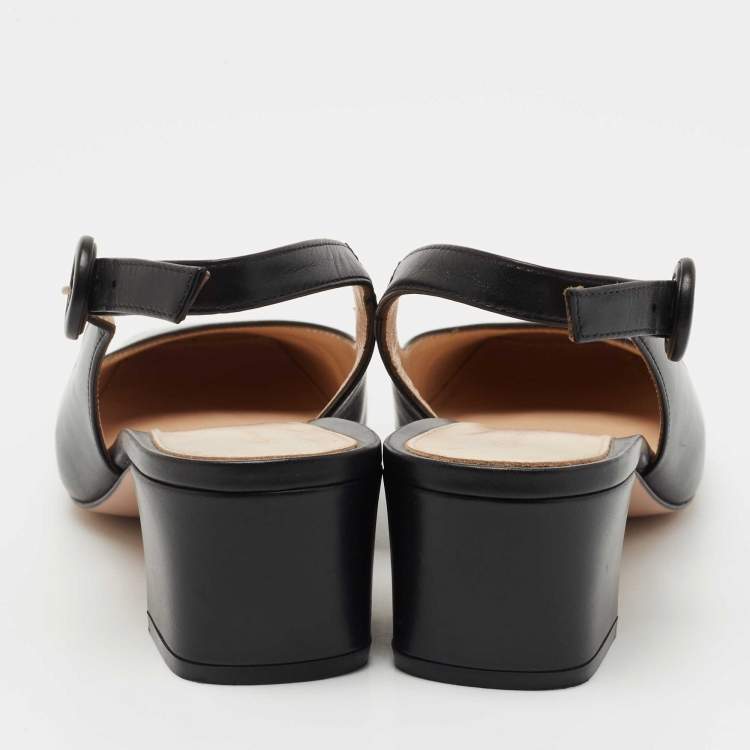 Pre Owned Gianvito Rossi Black Leather Slingback Block Heel Pumps Size 35