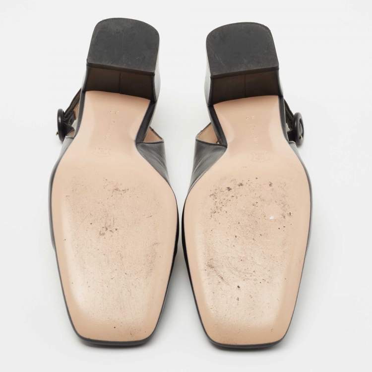 Pre Owned Gianvito Rossi Black Leather Slingback Block Heel Pumps Size 35