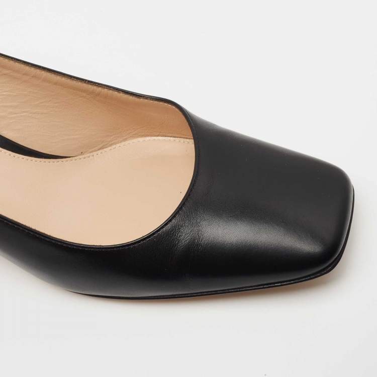 Pre Owned Gianvito Rossi Black Leather Slingback Block Heel Pumps Size 35