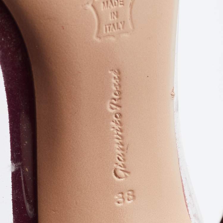 Pre Owned Gianvito Rossi Red/Transparent Suede and PVC Plexi Pointed Toe Pumps Size 38