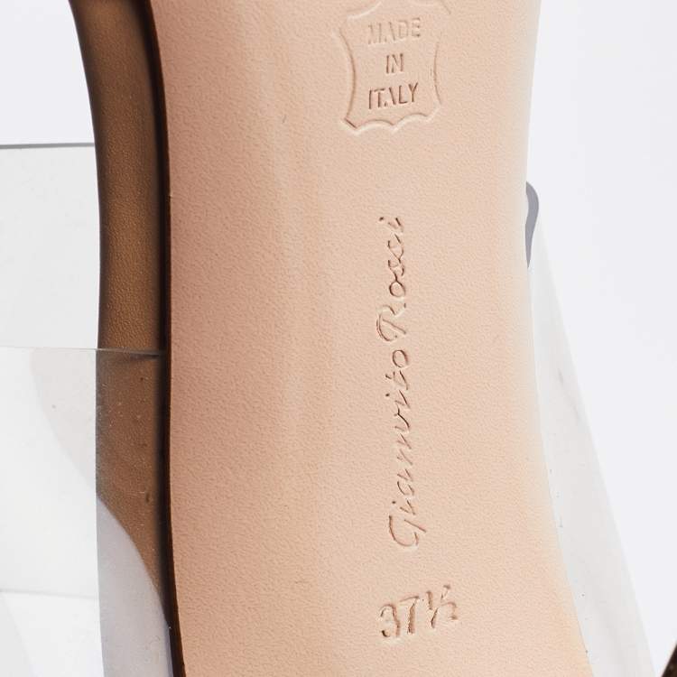 مملوكة مسبقًا Gianvito Rossi Beige/Transparent Leather and PVC Virtua Pointed Toe Mules Size 37.5