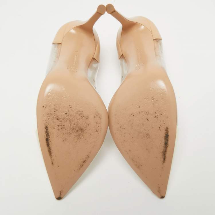 Pre Owned Gianvito Rossi Off White/Beige Leather and PVC Plexi Pumps Size 37