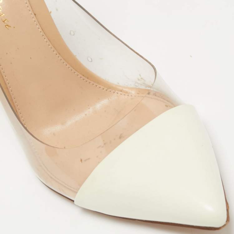 Pre Owned Gianvito Rossi Off White/Beige Leather and PVC Plexi Pumps Size 37