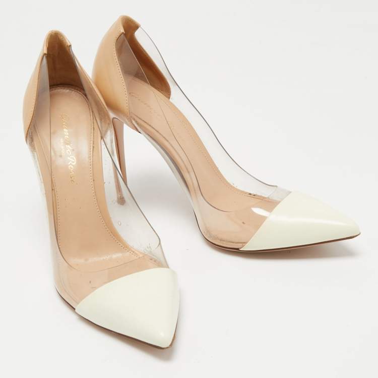 Pre Owned Gianvito Rossi Off White/Beige Leather and PVC Plexi Pumps Size 37