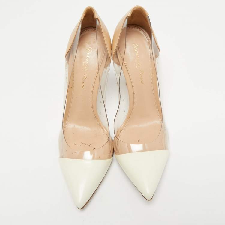 Pre Owned Gianvito Rossi Off White/Beige Leather and PVC Plexi Pumps Size 37