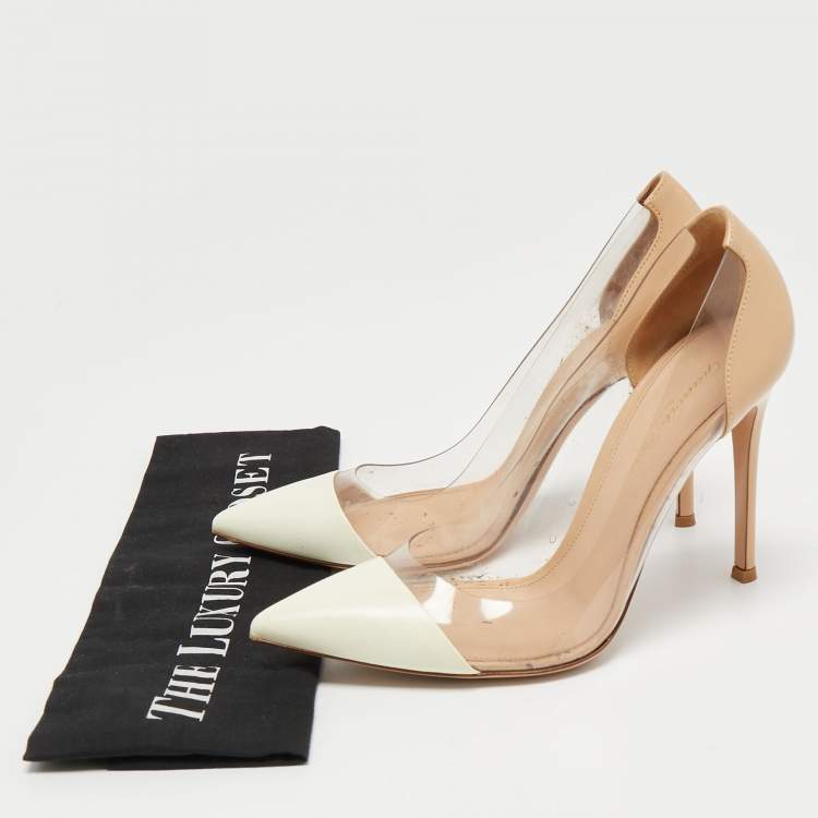 Pre Owned Gianvito Rossi Off White/Beige Leather and PVC Plexi Pumps Size 37