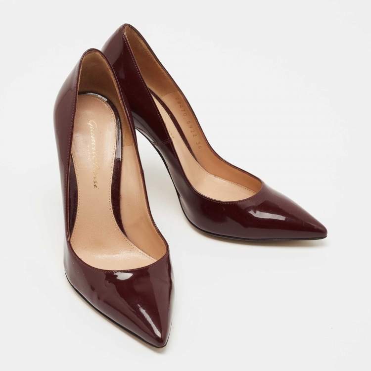 Pre Owned Gianvito Rossi Burgundy Patent Leather Pointed Toe Pumps  Size 36