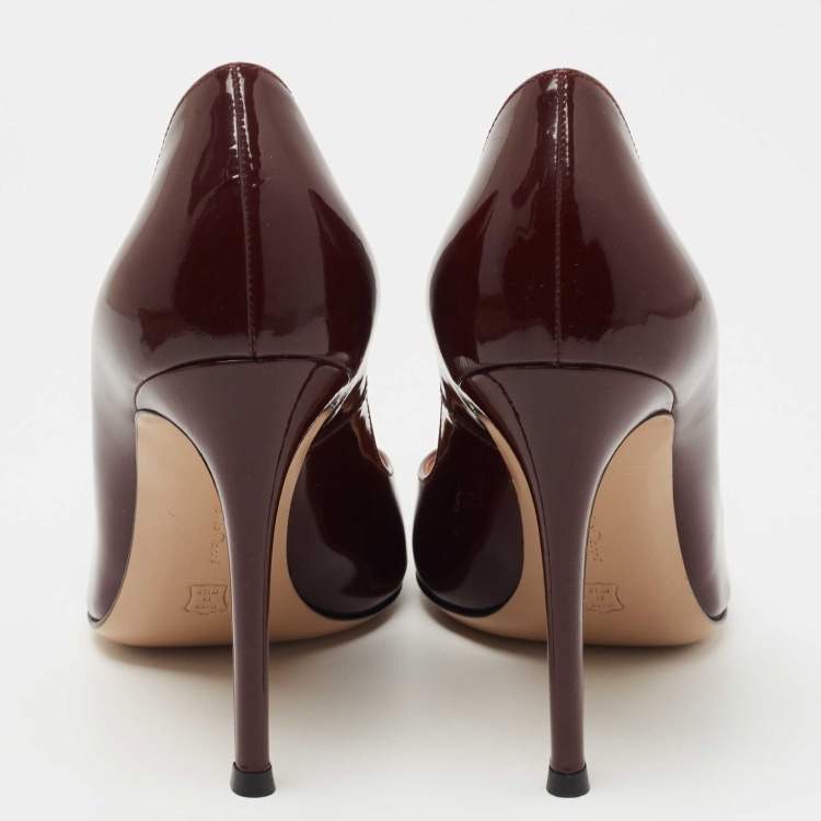 Pre Owned Gianvito Rossi Burgundy Patent Leather Pointed Toe Pumps  Size 36