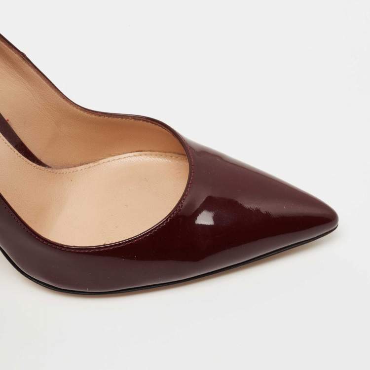 Pre Owned Gianvito Rossi Burgundy Patent Leather Pointed Toe Pumps  Size 36