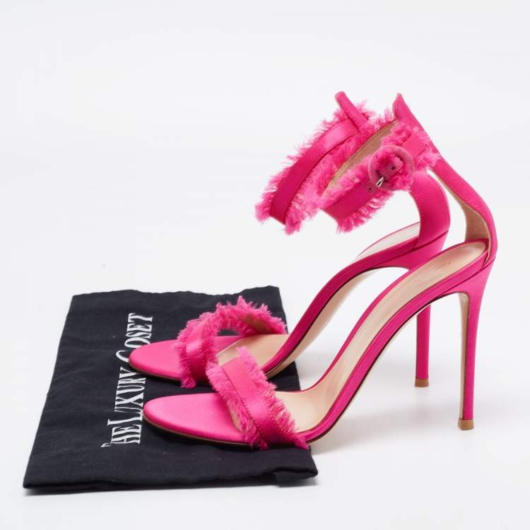 Pre Owned Gianvito Rossi Pink Satin Portofino Fringe Sandals Size 39