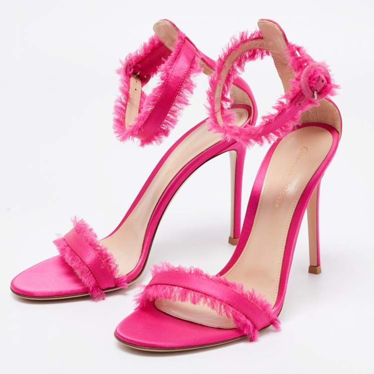 Pre Owned Gianvito Rossi Pink Satin Portofino Fringe Sandals Size 39
