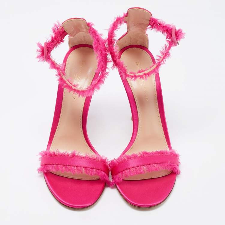 Pre Owned Gianvito Rossi Pink Satin Portofino Fringe Sandals Size 39