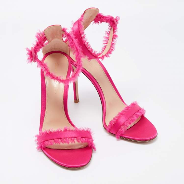 Pre Owned Gianvito Rossi Pink Satin Portofino Fringe Sandals Size 39