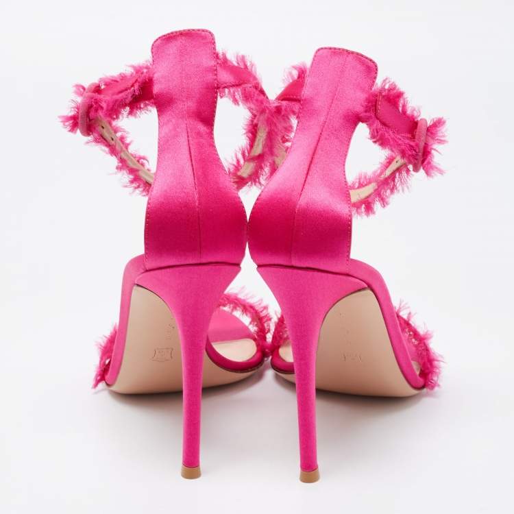 Pre Owned Gianvito Rossi Pink Satin Portofino Fringe Sandals Size 39