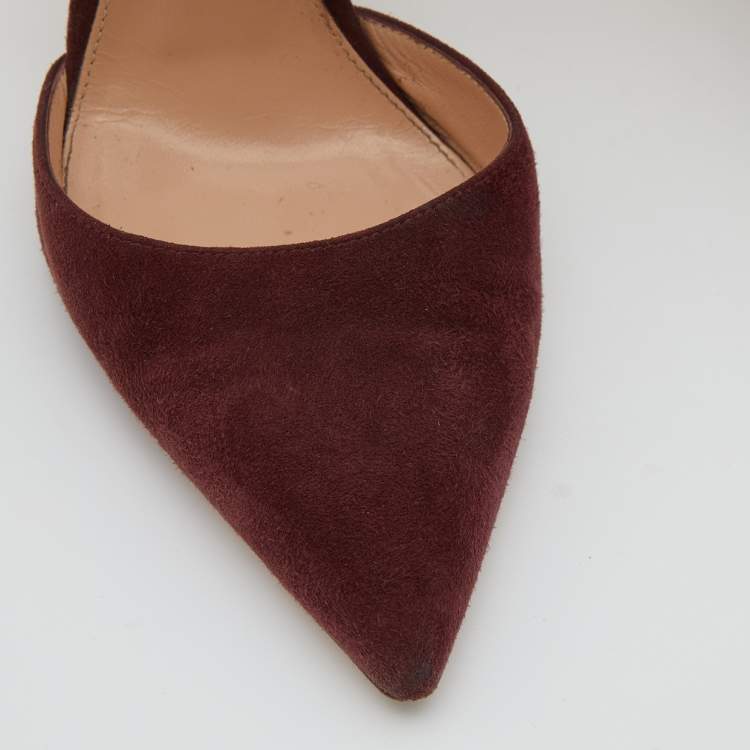 Pre Owned Gianvito Rossi Burgundy Suede and Mesh Ankle Wrap Sandals Size 37