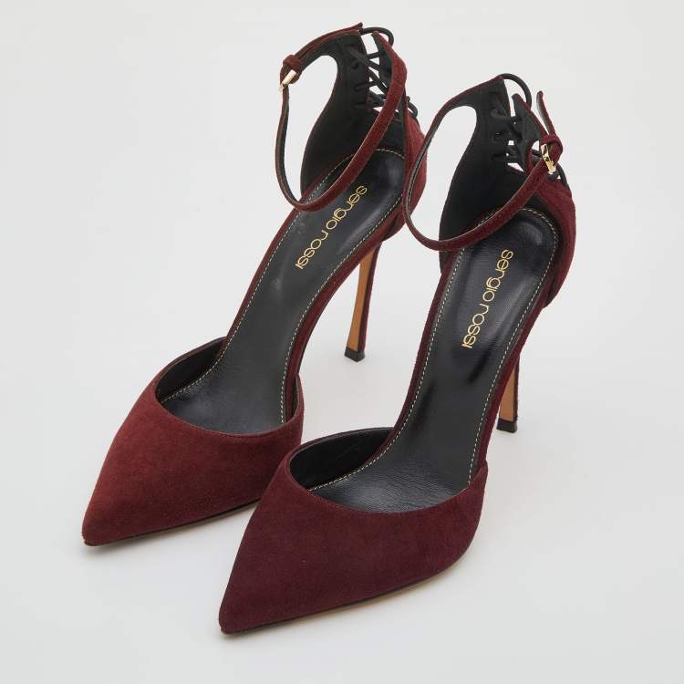 Pre Owned Gianvito Rossi Burgundy Suede Pointed Toe Ankle Strap Sandals Size 37