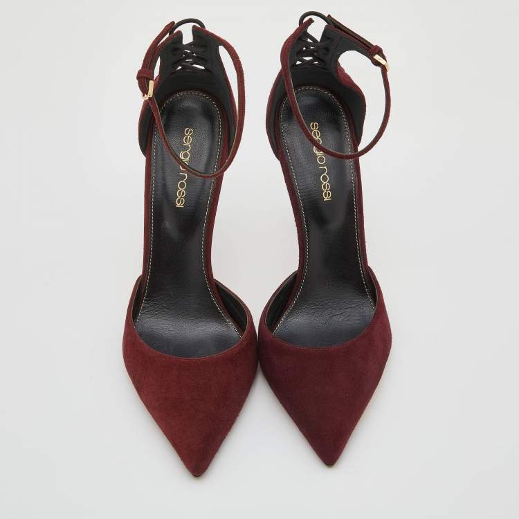Pre Owned Gianvito Rossi Burgundy Suede Pointed Toe Ankle Strap Sandals Size 37
