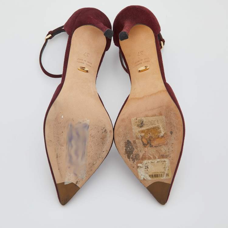 Pre Owned Gianvito Rossi Burgundy Suede Pointed Toe Ankle Strap Sandals Size 37