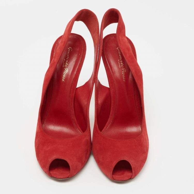 Pre Owned Gianvito Rossi Red Suede Peep Toe Slingback Pumps Size 41
