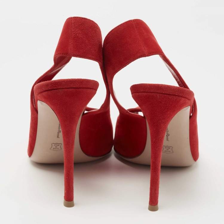 Pre Owned Gianvito Rossi Red Suede Peep Toe Slingback Pumps Size 41