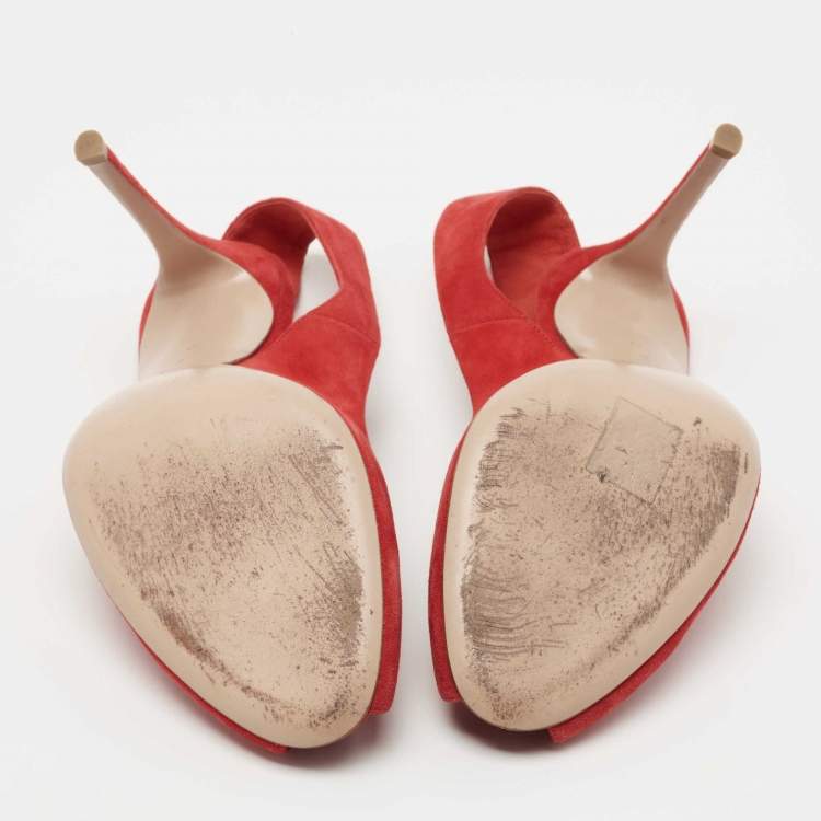 Pre Owned Gianvito Rossi Red Suede Peep Toe Slingback Pumps Size 41