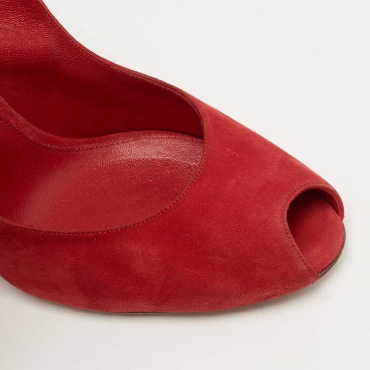 Pre Owned Gianvito Rossi Red Suede Peep Toe Slingback Pumps Size 41