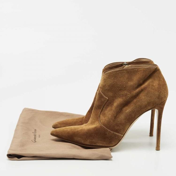 Pre Owned Gianvito Rossi Brown Suede Ankle Booties Size 41