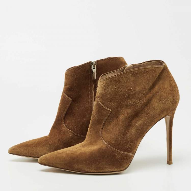 Pre Owned Gianvito Rossi Brown Suede Ankle Booties Size 41