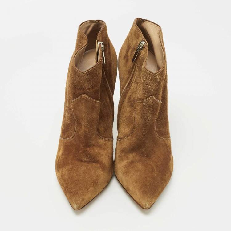 Pre Owned Gianvito Rossi Brown Suede Ankle Booties Size 41