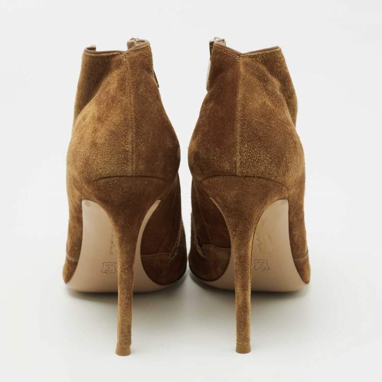 Pre Owned Gianvito Rossi Brown Suede Ankle Booties Size 41