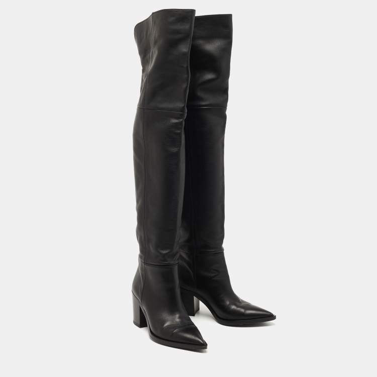 Pre Owned Gianvito Rossi Black Leather Over The Knee Length Boots Size 36