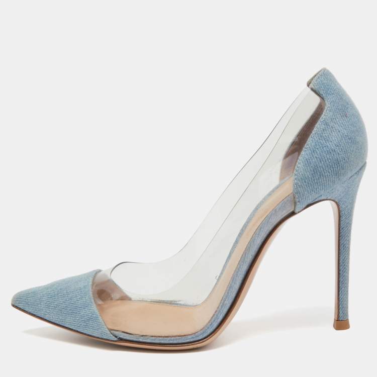 Pre Owned Gianvito Rossi Light Blue Denim and PVC Plexi Pumps Size 36.5
